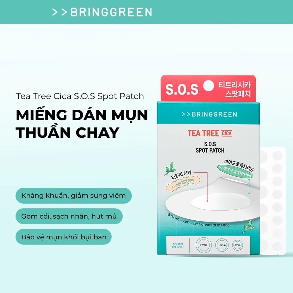 Miếng Dán Mụn Bring Green Tea Tree Cica S.O.S Spot Patch 100 Miếng image