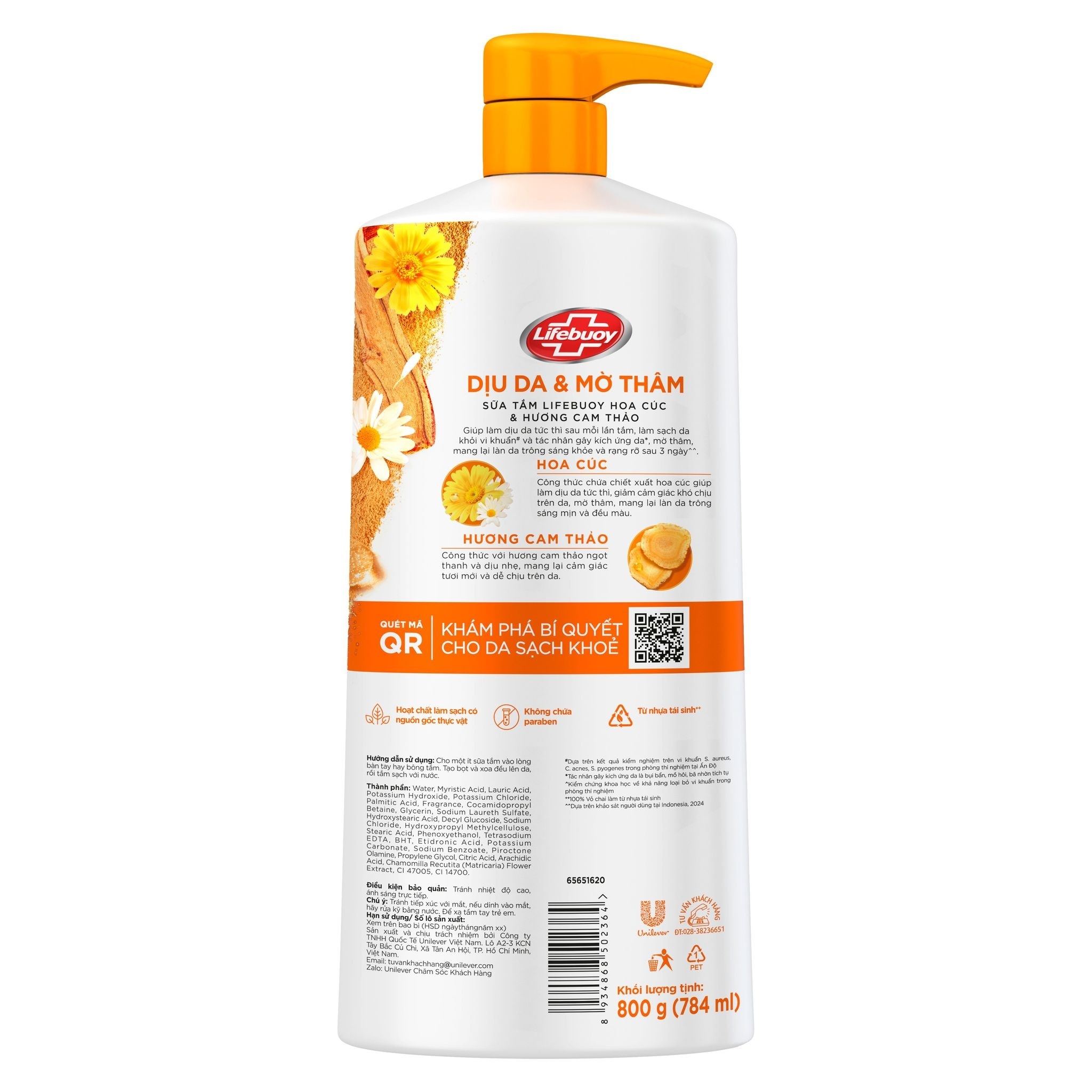 Sữa Tắm Lifebuoy Naturals Dịu Da Mờ Thâm Hương Hoa Cúc & Cam Thảo 800g image