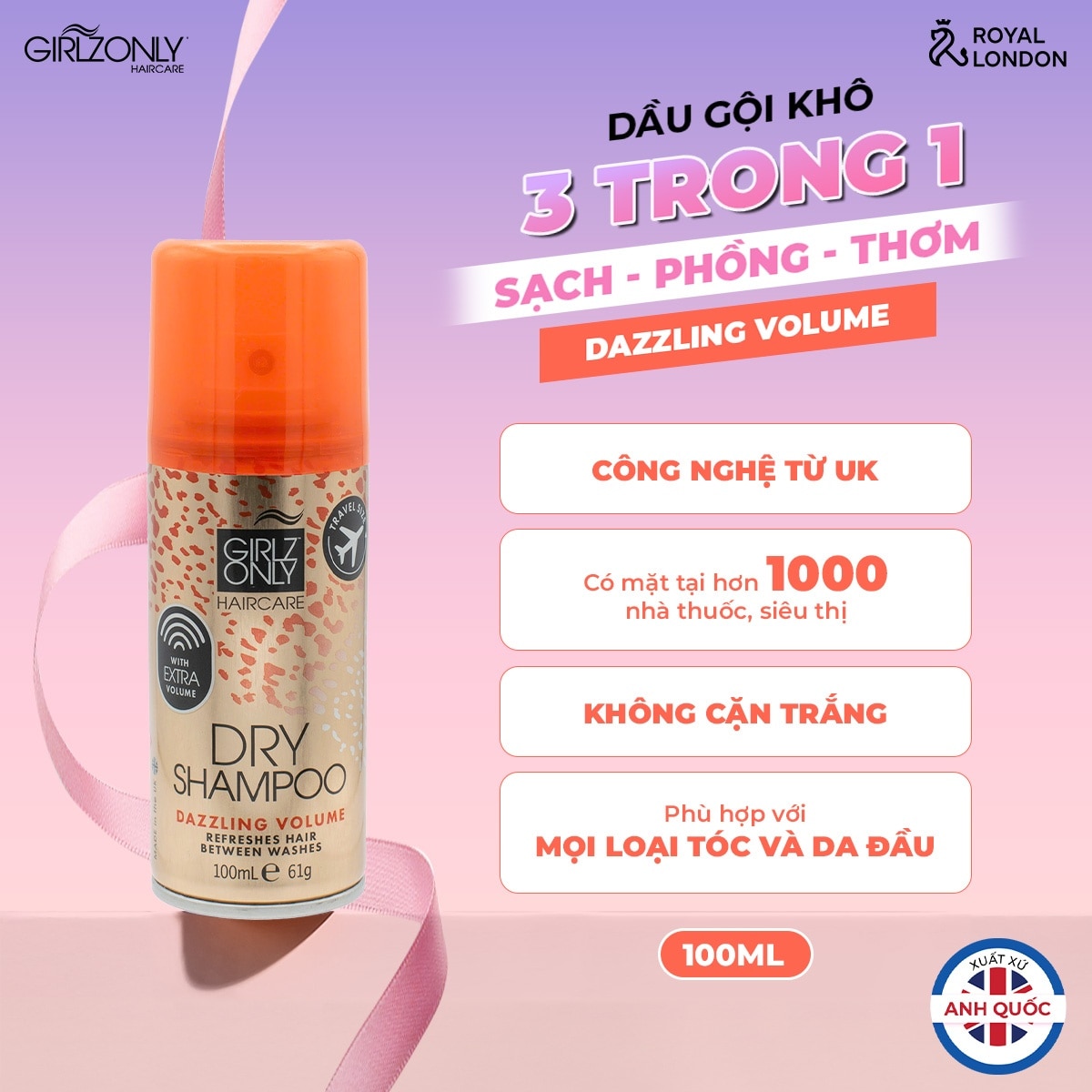 Dầu Gội Khô Girlz Only Dazzling Volume Làm Phồng Tóc 100ml image