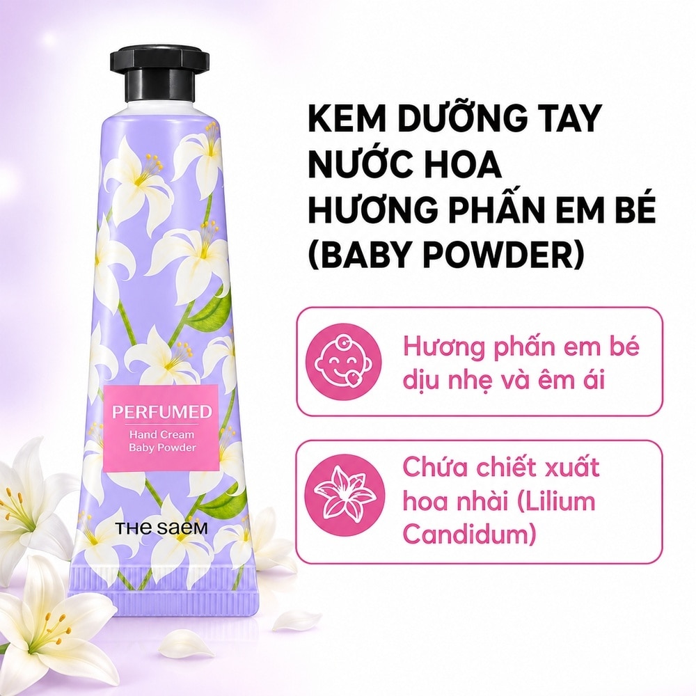 Kem Dưỡng Da Tay Nước Hoa the SAEM Perfumed Hand Cream Baby Powder Hương Phấn Em Bé 30ml image