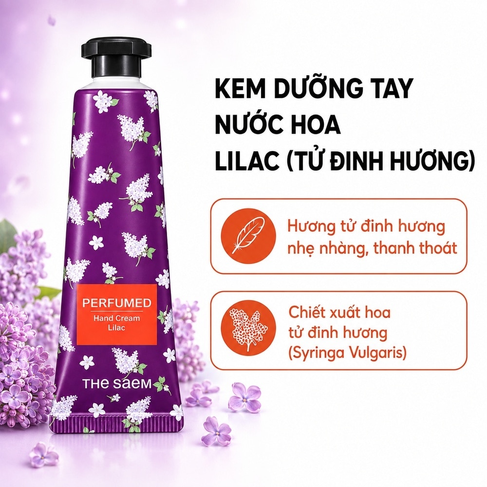 Kem Dưỡng Da Tay Nước Hoa the SAEM Perfumed Hand Cream Lilac Hương Tử Đinh Hương 30ml image