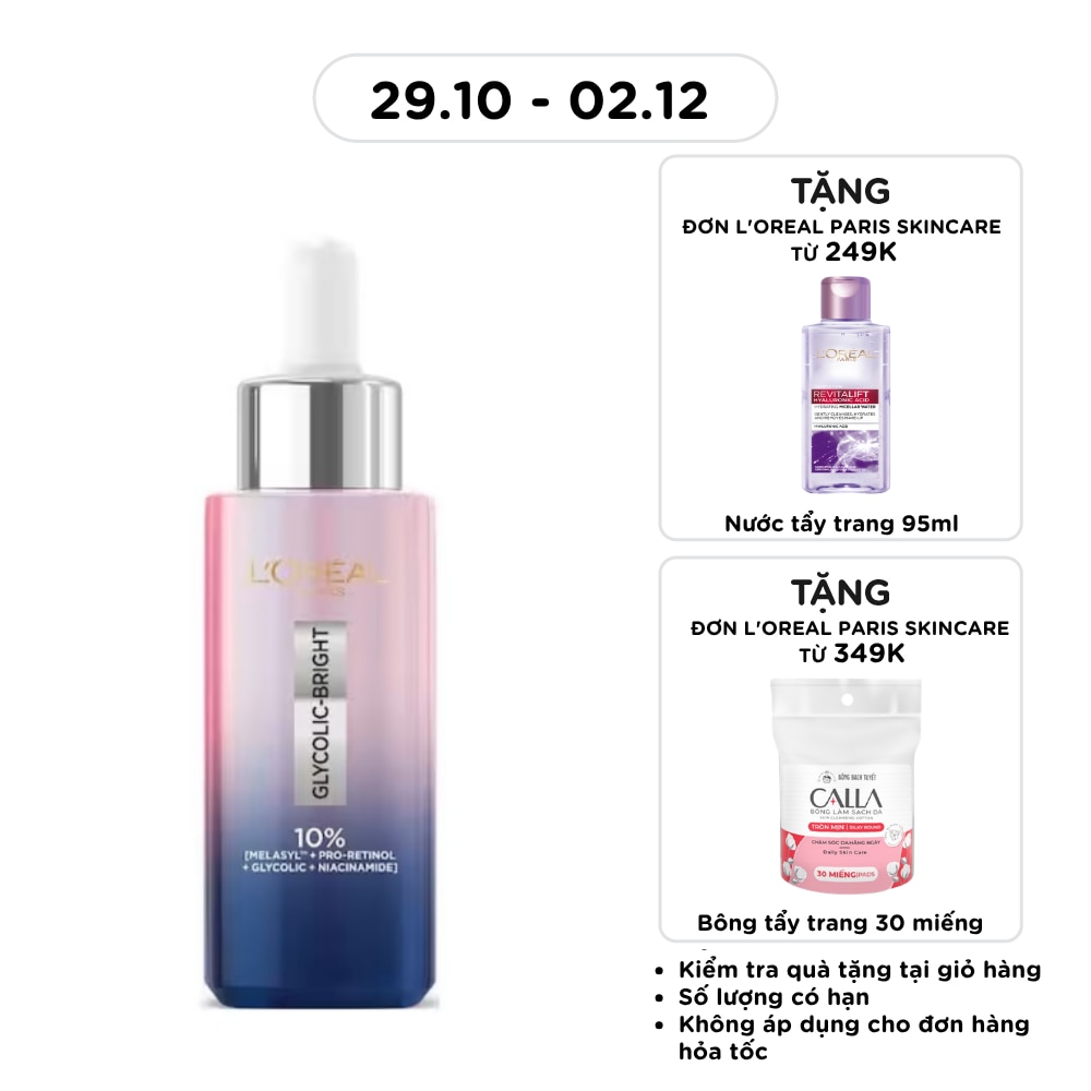 Tinh Chất Dưỡng Sáng Da Ban Đêm L'oreal Paris Glycolic-Bright Moon Serum Overnight Brightener 30ml
