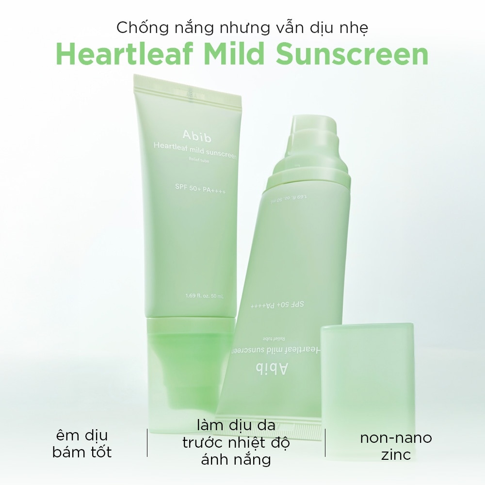 Kem Chống Nắng Dịu Nhẹ Abib Heartleaf Mild Sunscreen Relief Tube SPF50+PA++++ 50ml image