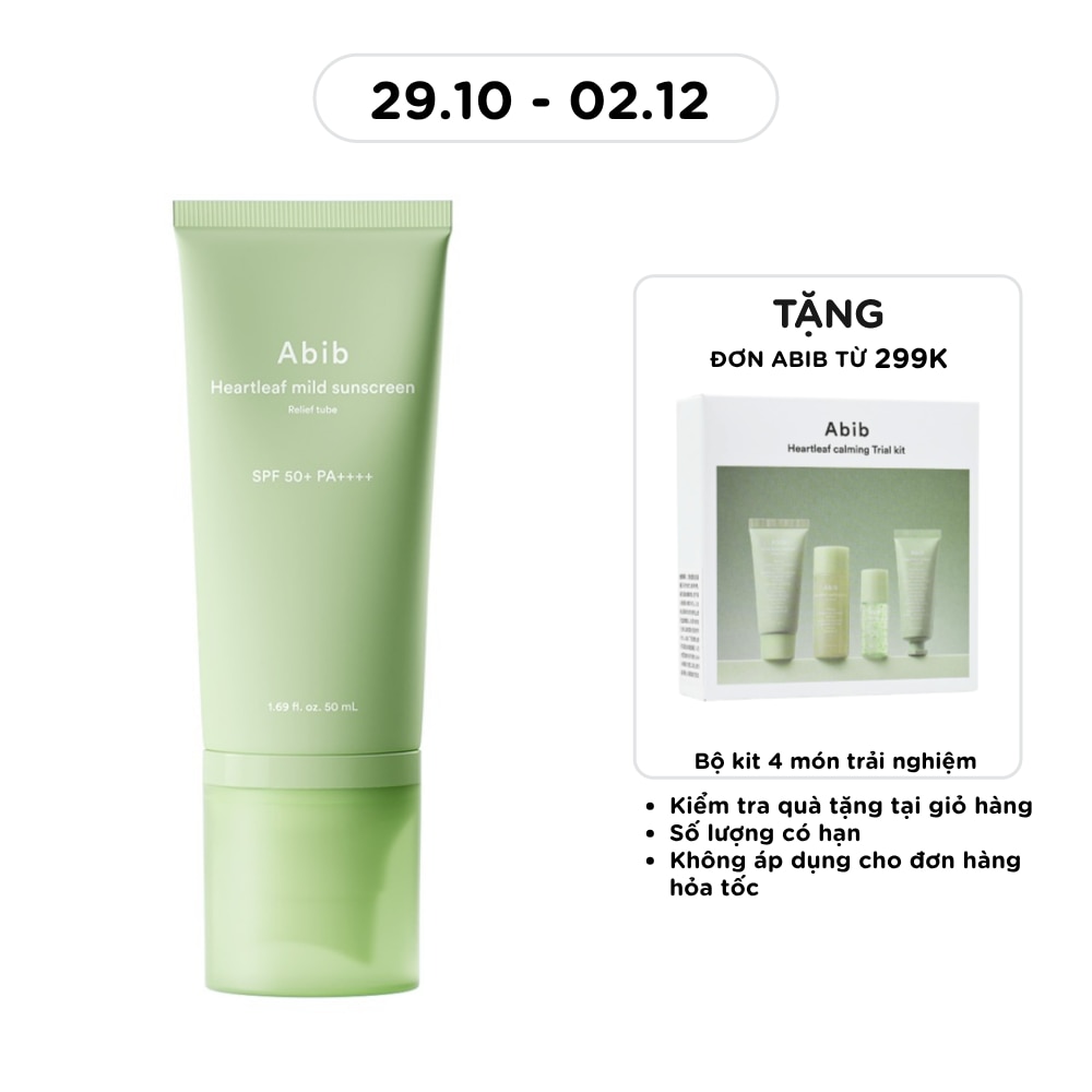 Kem Chống Nắng Dịu Nhẹ Abib Heartleaf Mild Sunscreen Relief Tube SPF50+PA++++ 50ml