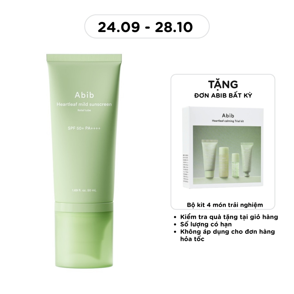 Kem Chống Nắng Dịu Nhẹ Abib Heartleaf Mild Sunscreen Relief Tube SPF50+PA++++ 50ml