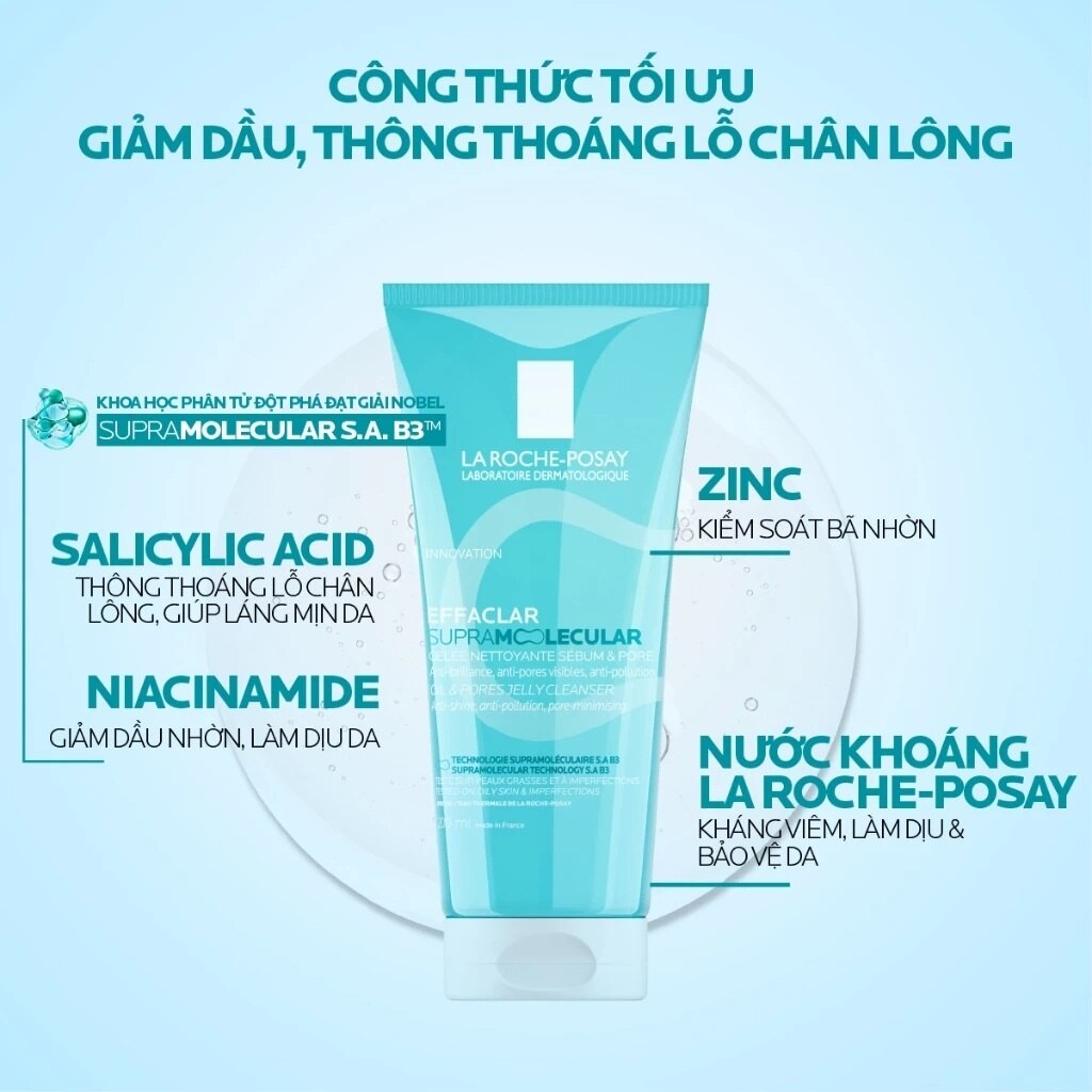 Gel Rửa Mặt La Roche Posay Effaclar Supramolecular Giảm Dầu Và Thông Thoáng Lỗ Chân Lông 200ml image