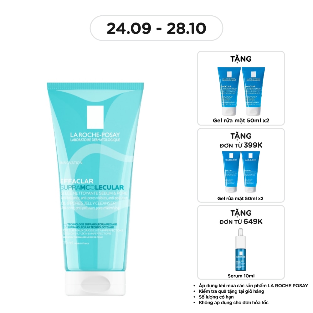 Gel Rửa Mặt La Roche Posay Effaclar Supramolecular Giảm Dầu Và Thông Thoáng Lỗ Chân Lông 200ml