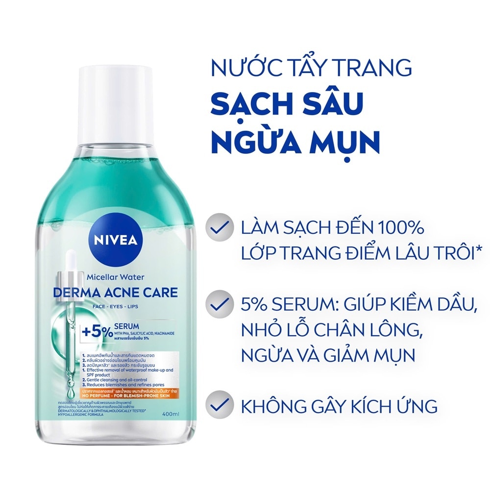 Nước Tẩy Trang Nivea Micellar Water Derma Acne Care 400ml image