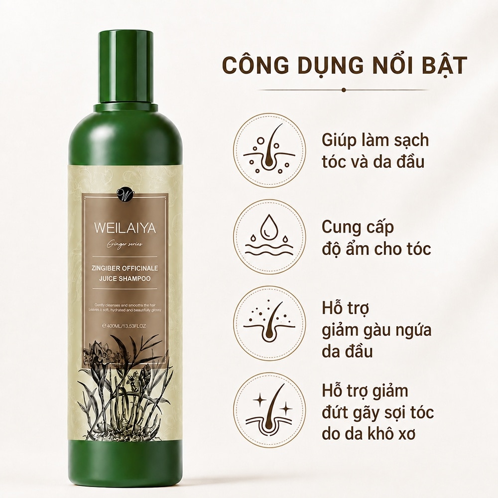 Dầu Gội Weilaiya Zingiber Officinale Juice Shampoo Gừng Nâu Hỗ Trợ Mọc Tóc 400ml image