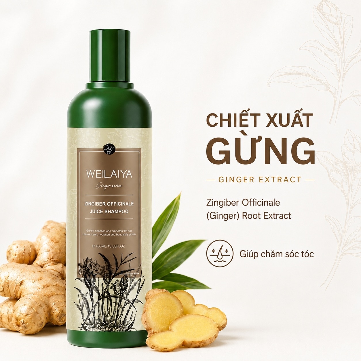 Dầu Gội Weilaiya Zingiber Officinale Juice Shampoo Gừng Nâu Hỗ Trợ Mọc Tóc 400ml image