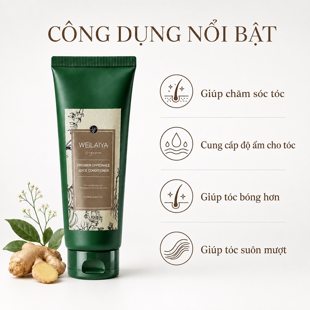 Dầu Xả Weilaiya Zingiber Officinale Juice Conditioner Gừng Nâu 250ml image