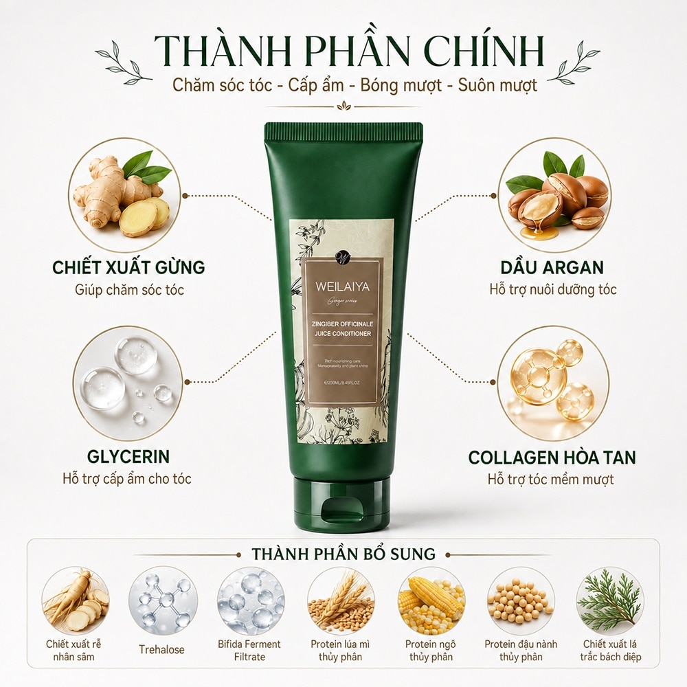 Dầu Xả Weilaiya Zingiber Officinale Juice Conditioner Gừng Nâu 250ml image