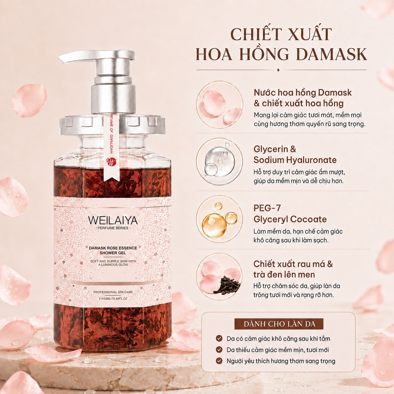 Weilaiya Damask Rose Essence Shower Gel 450ml image