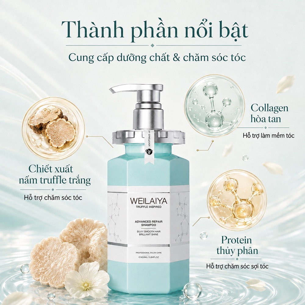 Dầu Gội Chăm Sóc Tóc Hư Tổn Chuyên Sâu Weilaiya Advanced Repair Shampoo Nấm Truffle 450ml image