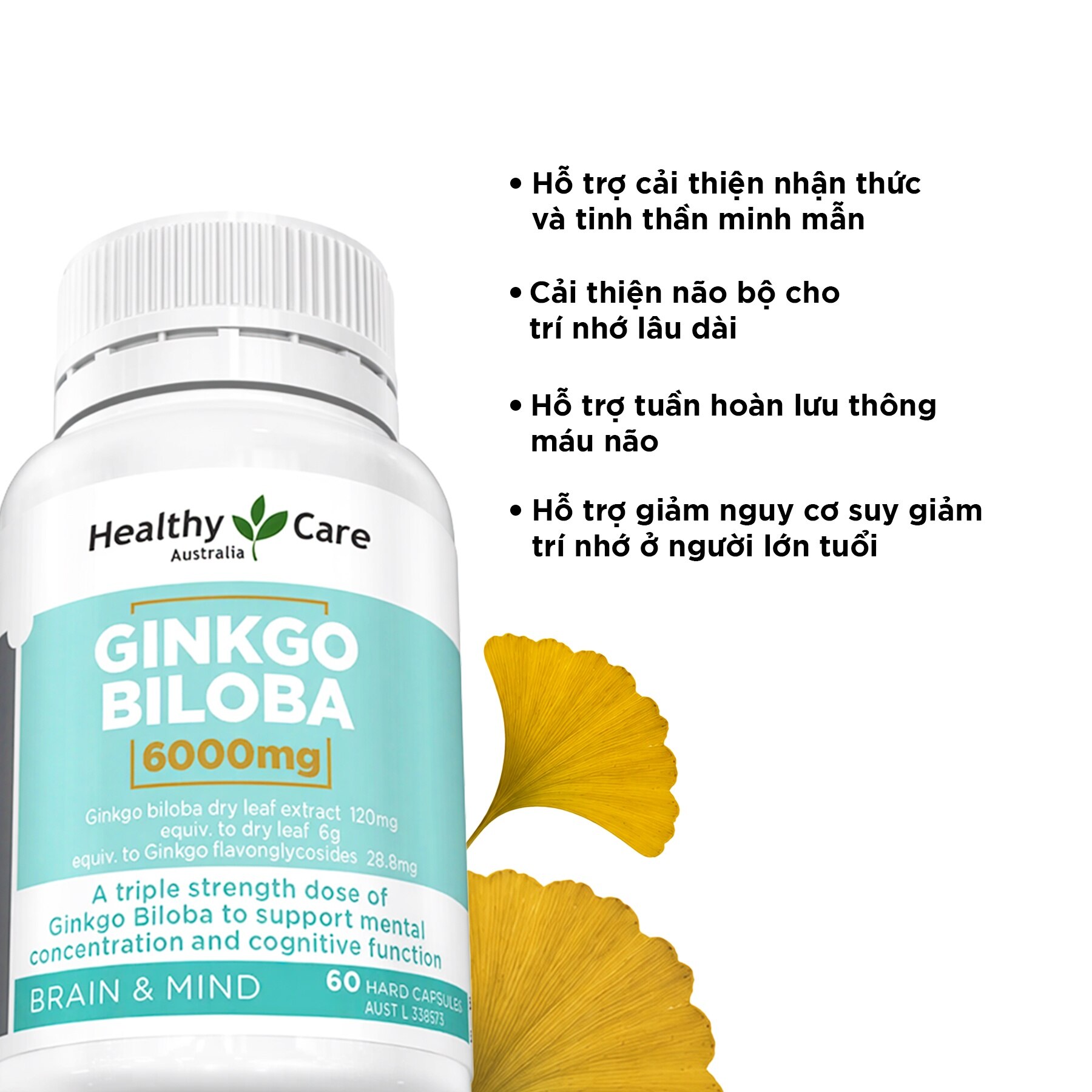 Thực Phẩm Bảo Vệ Sức Khỏe Viên Uống Bổ Não Healthy Care Ginkgo Biloba 6000mg 60 Viên image