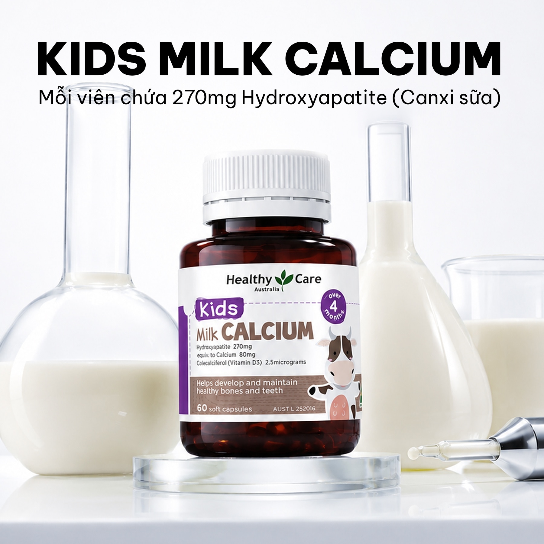 Thực Phẩm Bảo Vệ Sức Khỏe Bổ Sung Canxi Sữa Cho Bé Healthy Care Kids Milk Calcium 60 Viên image