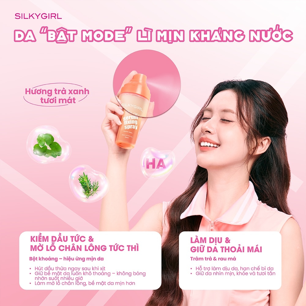 Xịt Khóa Nền Mịn Lì Silkygirl Fix & Lock Serum Fixing Spray Powder Matte 100ml image