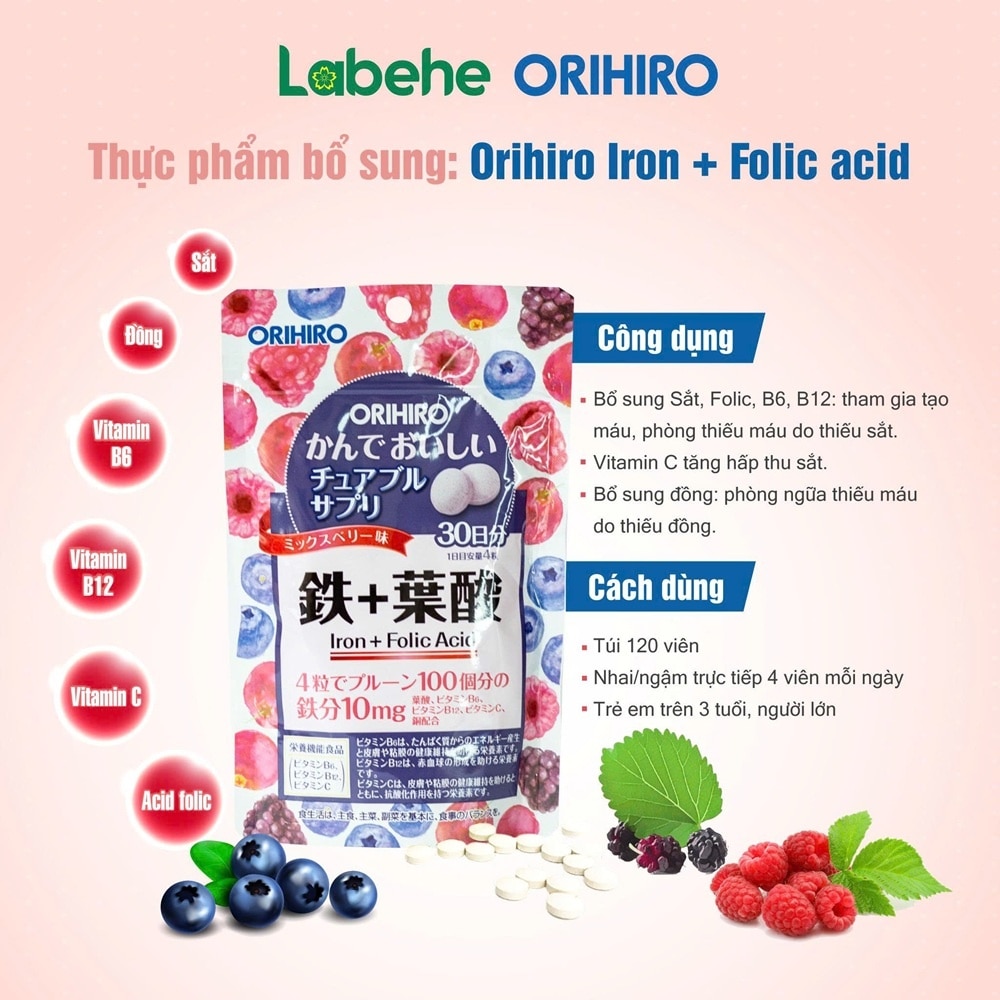 Thực Phẩm Bổ Sung Orihiro Iron + Folic Acid 120 Viên image