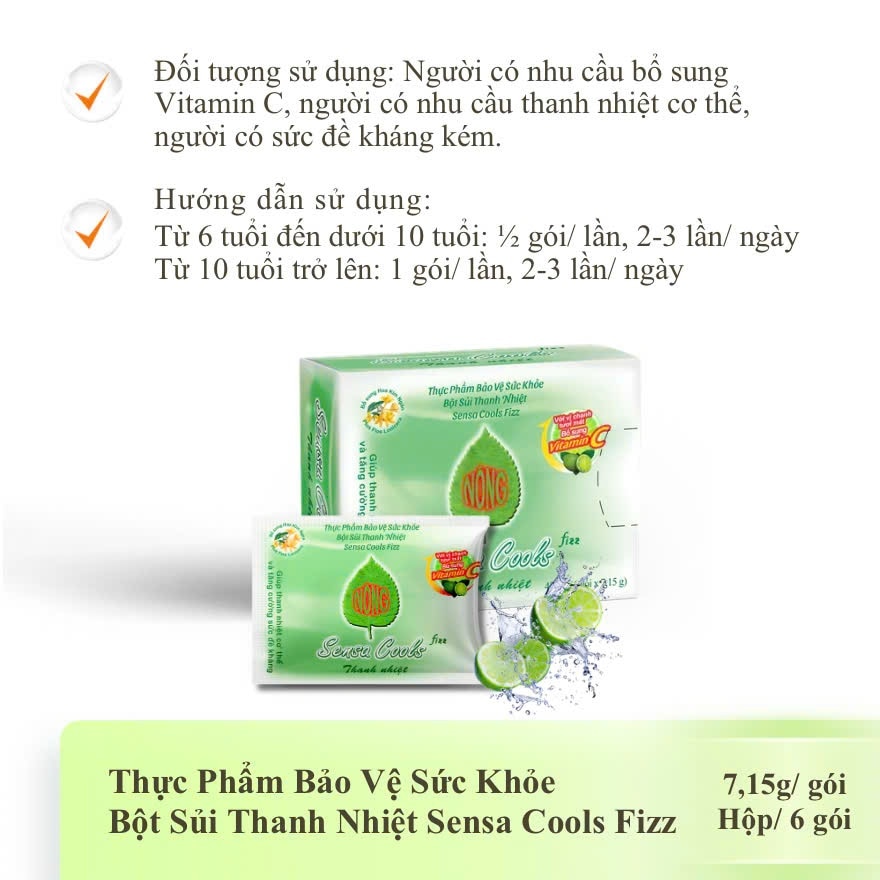 Thực Phẩm Bảo Vệ Sức Khỏe : Bột Sủi Thanh Nhiệt Sensa Cools Fizz 7,15g x 6 gói image