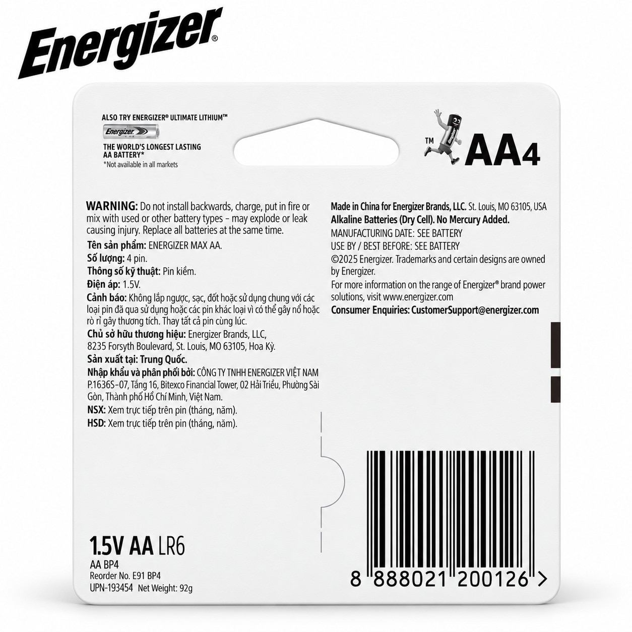 Pin Energizer Max AA 4pcs image