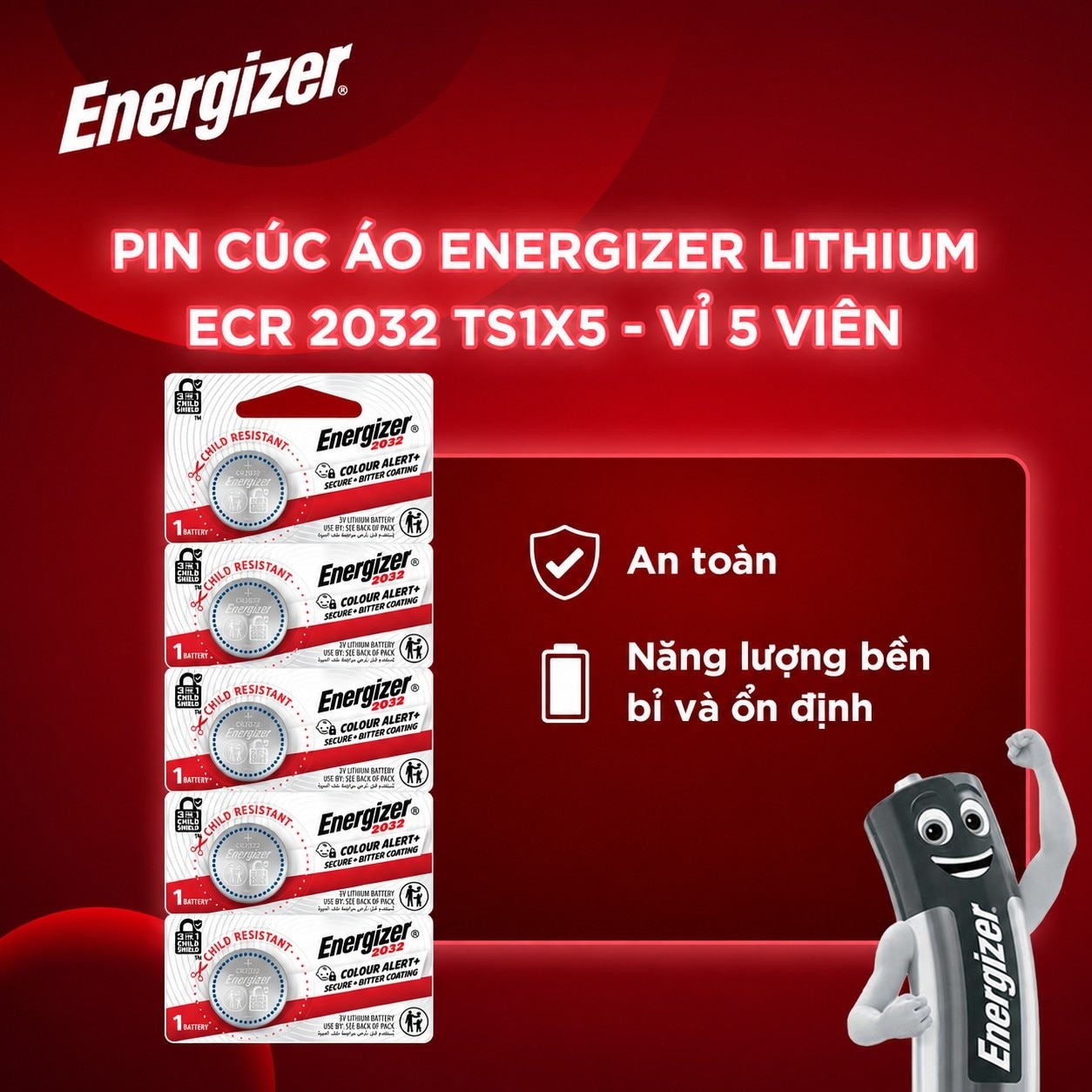 Pin Đồng Xu Energizer 2032 Colour Alert 5pcs image